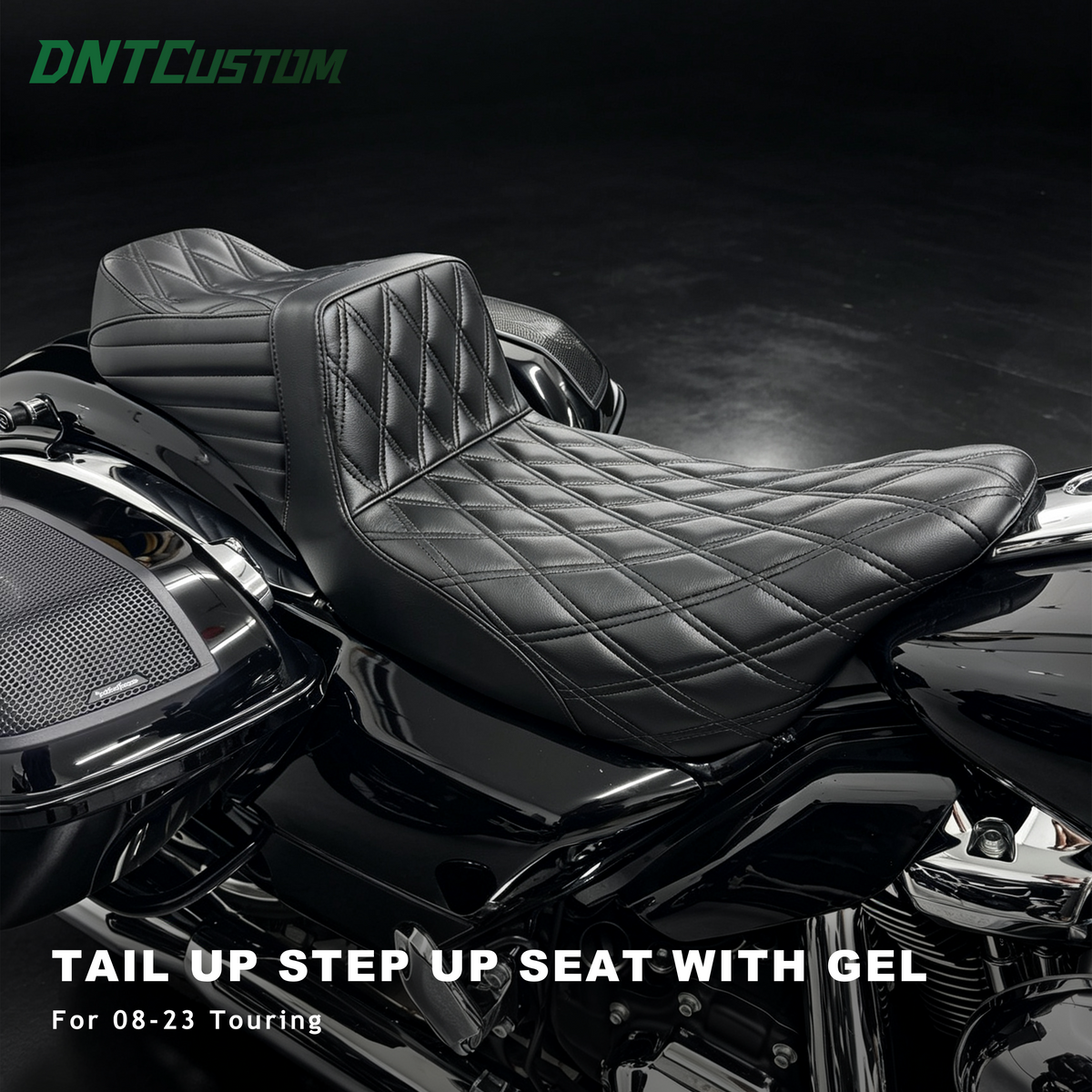Tail Up With Gel Seat Black Double Diamond Stitch Fits Touring Street Glide Road Glide 2008-2023