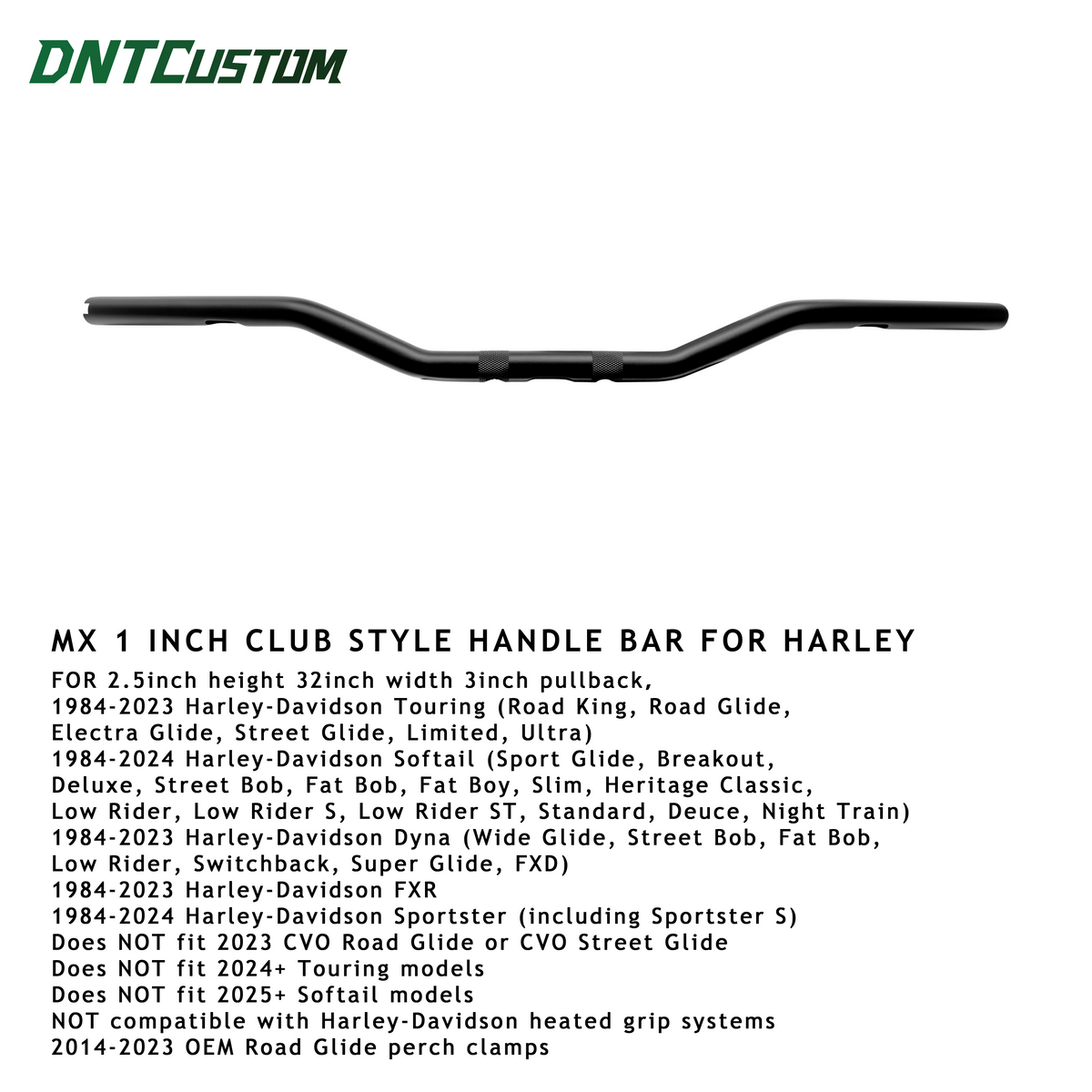 MX 1 inch Club Style Handle Bar for Harley 1984-2023 Harley-Davidson Touring