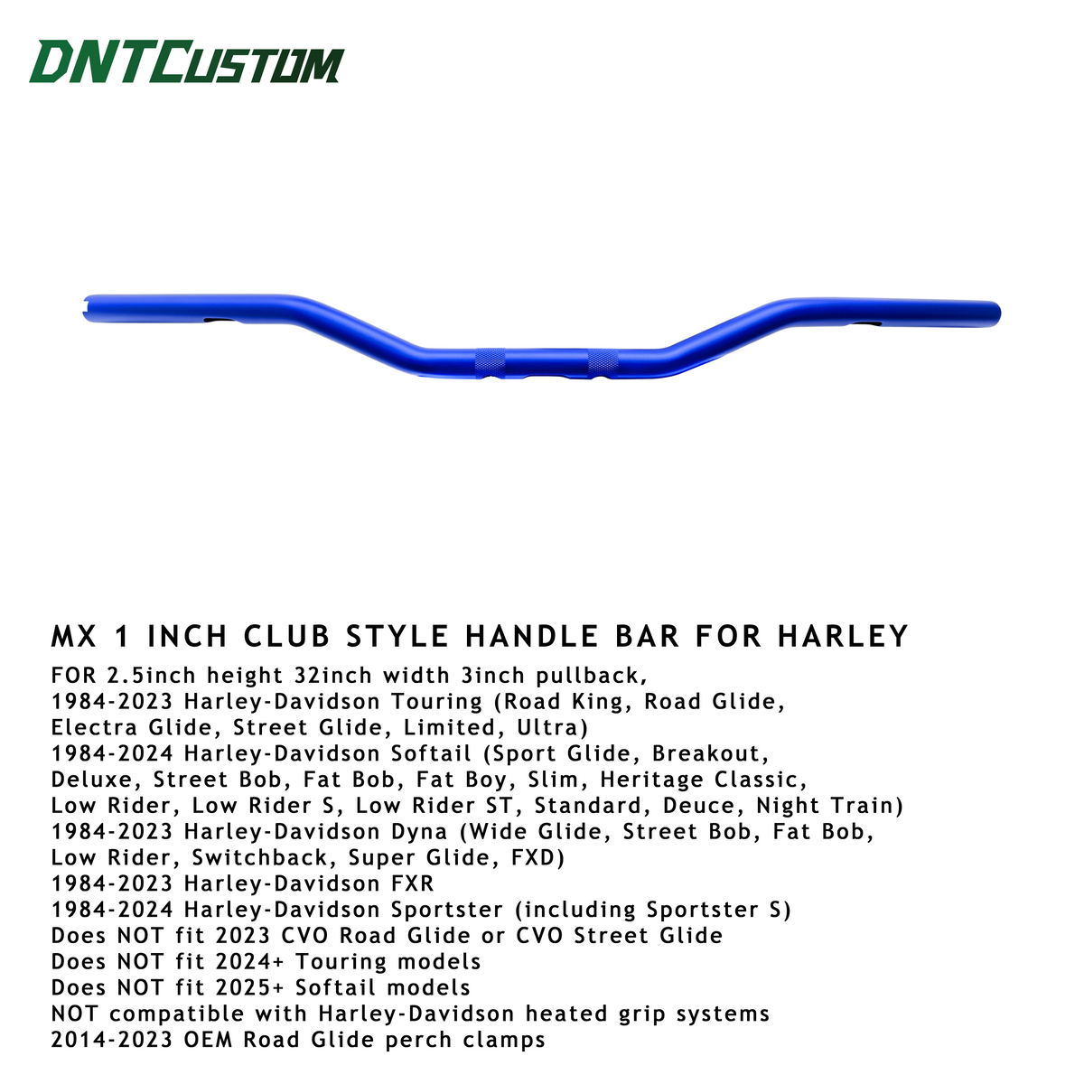 MX 1 inch Club Style Handle Bar for Harley 1984-2023 Harley-Davidson Touring